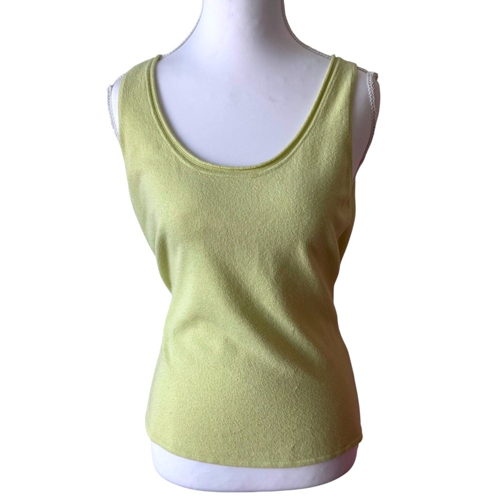 Eileen Fisher Knit Tank Top Lime Green Scoop Neck Minimalist Shell S